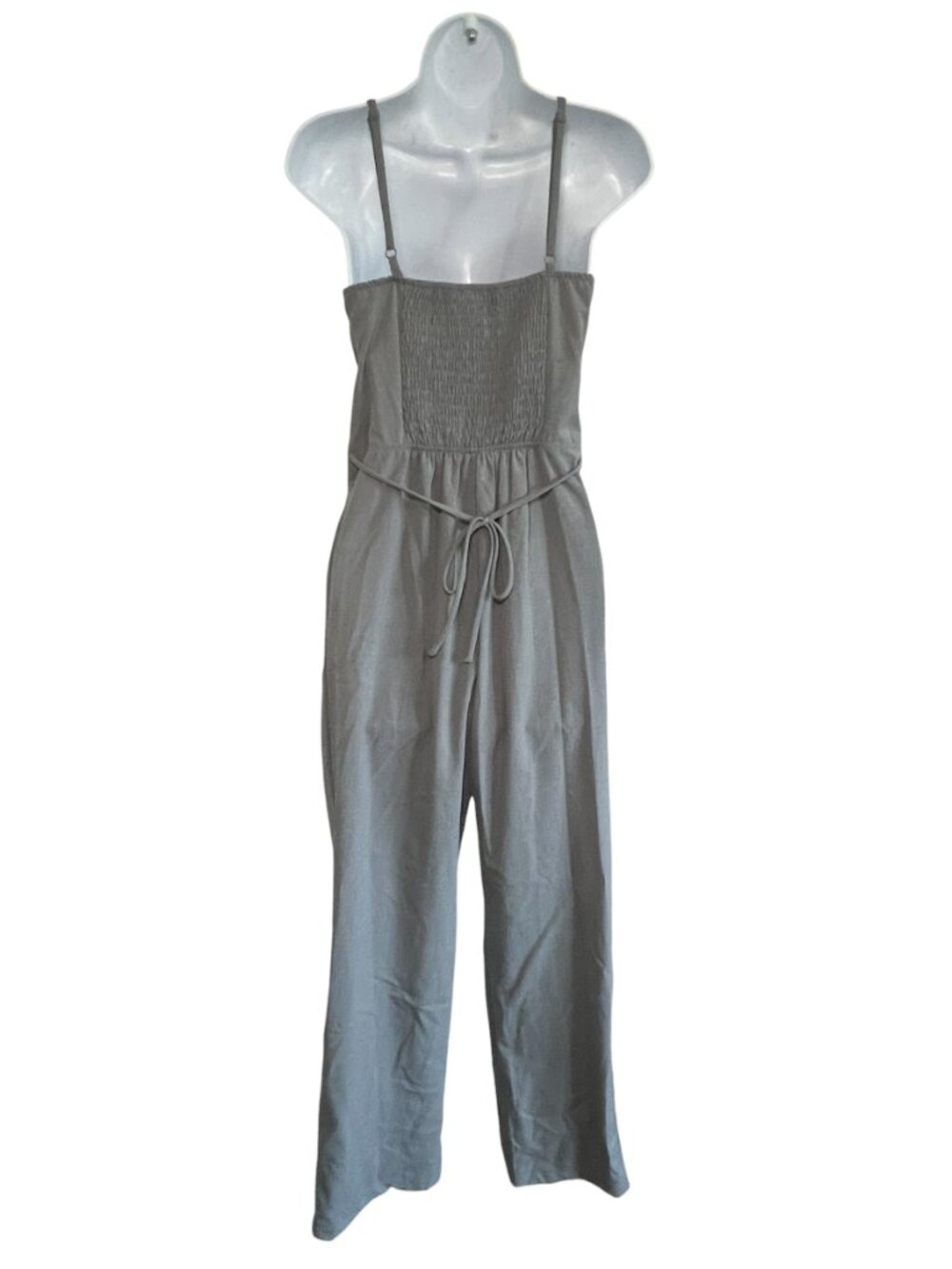 Grey Wide Leg Jumpsuit Smocked Back - Picture 2 of 7